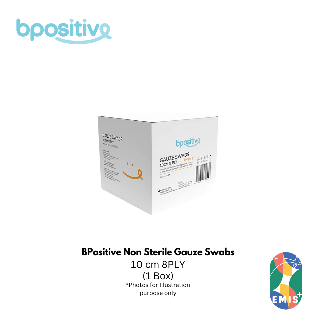 BPositive Non Sterile Gauze Swabs 10 cm 8ply Box of 100