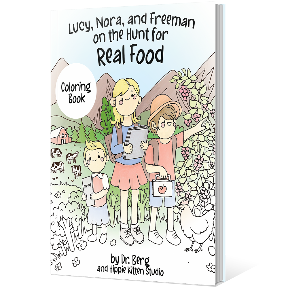 Lucy, Nora, and Freeman on the Hunt for Real Food - Story Book, Coloring Book, Flashcards