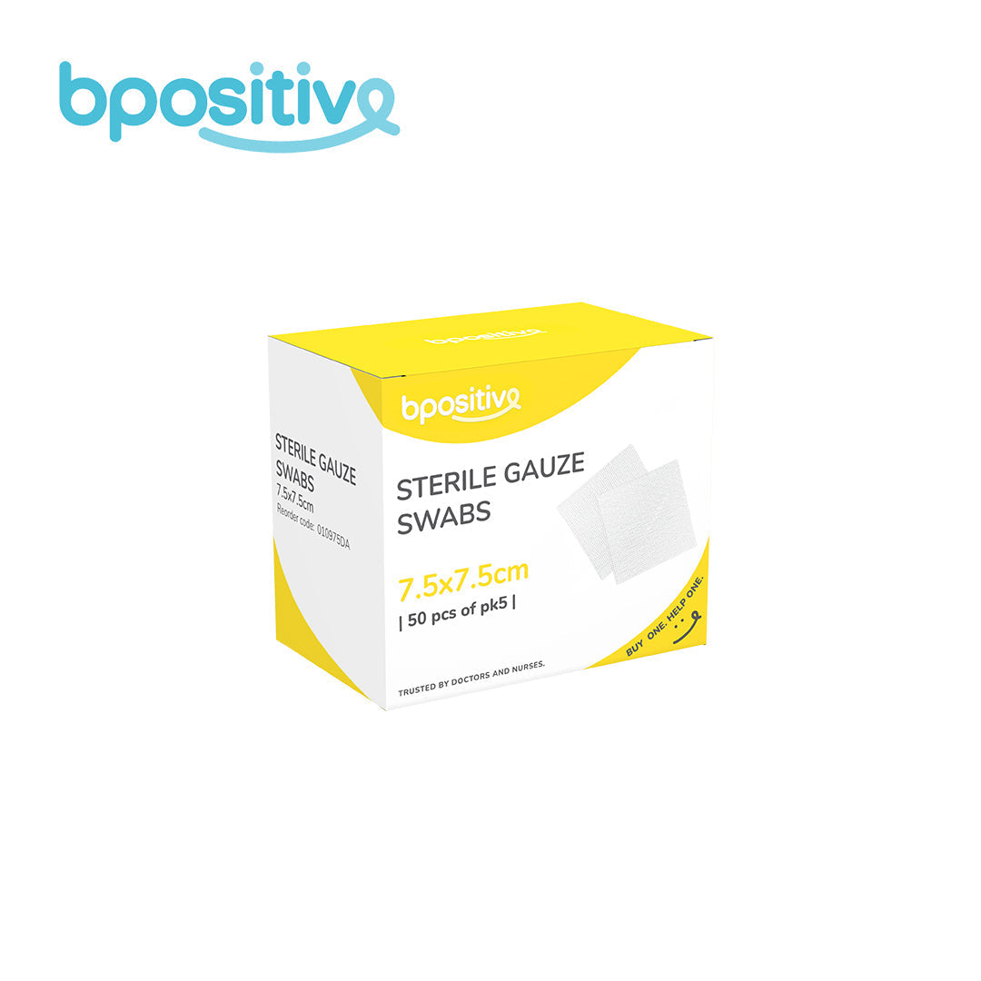 BPositive Sterile Gauze Swabs 7.5 x 7.5 cm (50s of pack of 5s)