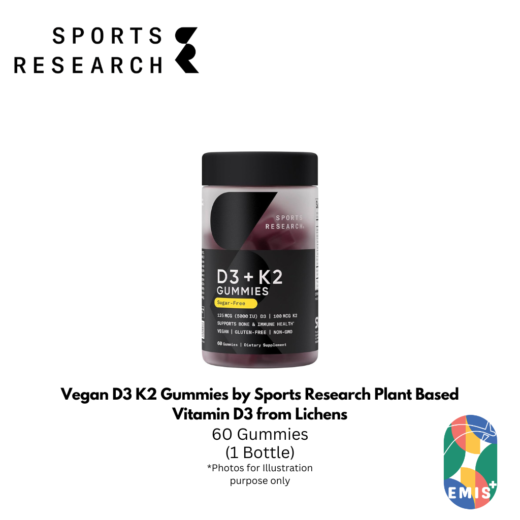 Vegan D3 K2 Gummies by Sports Research Plant Based Vitamin D3 from Lichens with Chickpea Derived K2 Sugar Free Non GMO Gluten Free Supports Bone and Immune Health