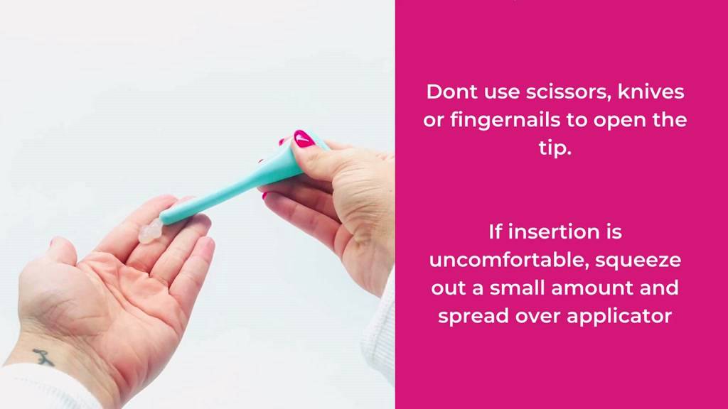 LUVENA Vaginal Moisturizer & Lubricant applicator instructions with visual guide on proper usage and application method.