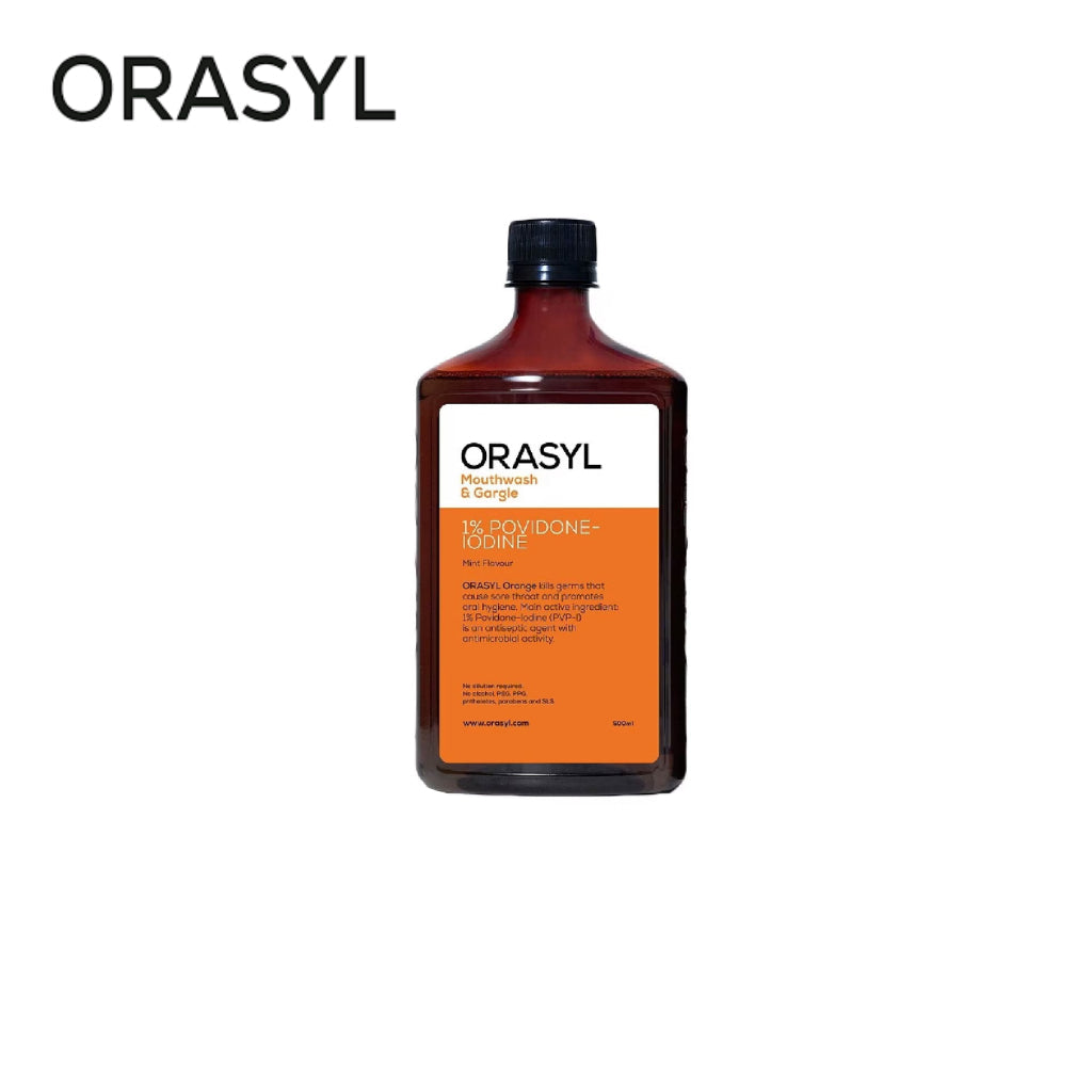 (500ml/250ml) ORASYL Orange Povidone-Iodine Antiseptic Mouth Gargle - Improve Oral Hygiene, Alcohol-Free