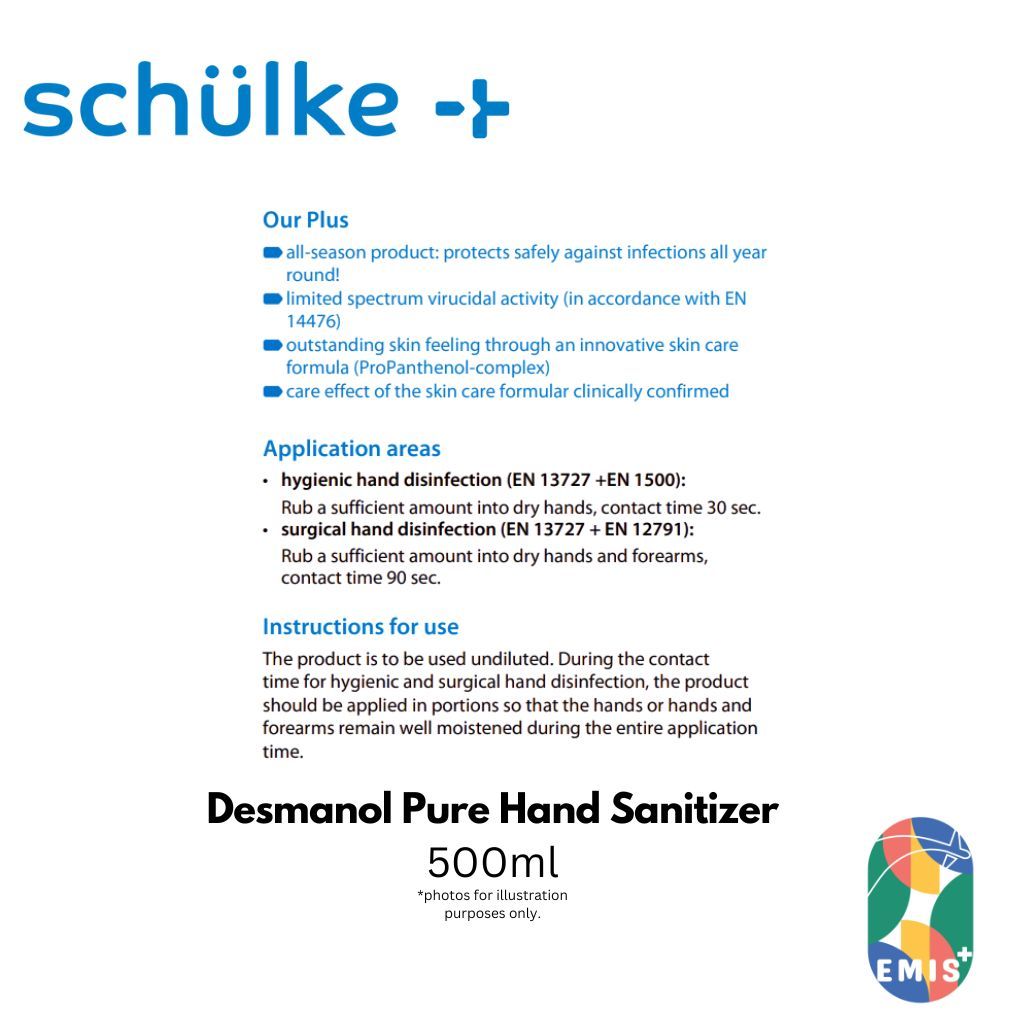 Schülke Desmanol Pure Hand Sanitizer – 500ml Alcohol Hand Disinfectant | 85% Ethanol | Medical Grade Hygiene for Healthcare & Professional Use