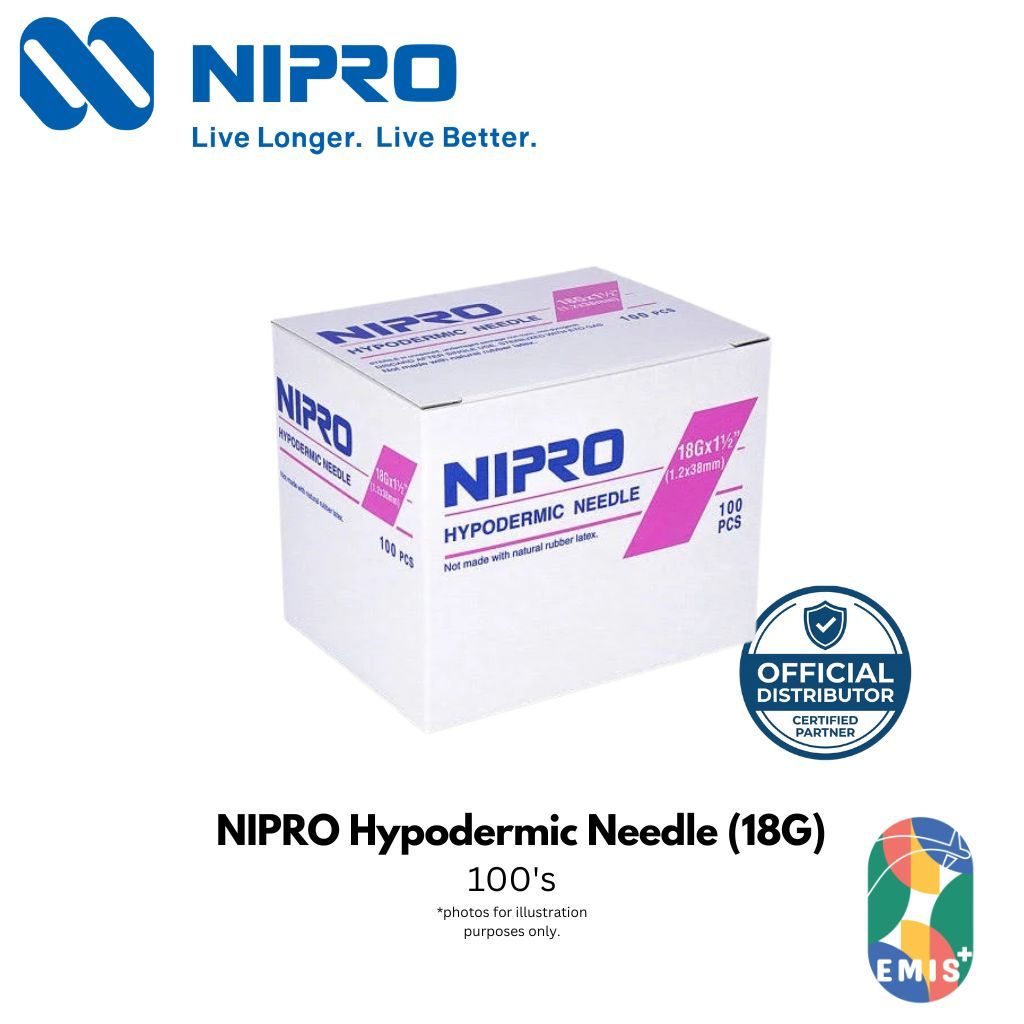 [100s] NIPRO Hypodermic Needle 18G x 1.5" (38mm) | Thin Wall Drawing Needle | Sterile | Pink Hub EMIS+