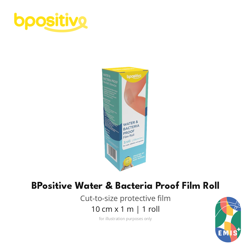 BPositive Water and Bacteria Proof Film Roll 10cm x 1m, angled retail pack