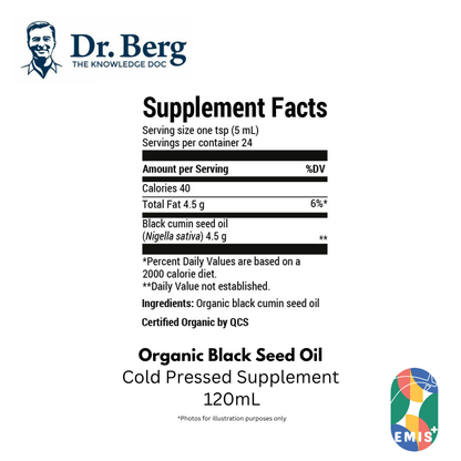 Dr Berg Organic Black Seed Oil 4 fl oz Nigella Sativa Cold Pressed Supplement