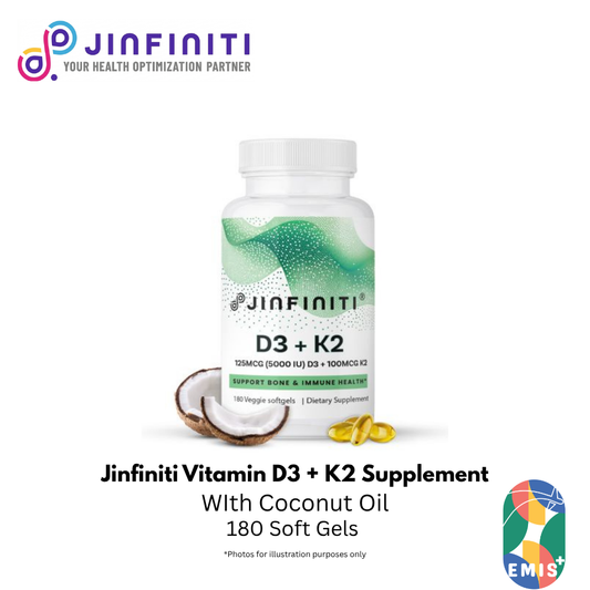 Jinfiniti Vitamin D3 + K2 Supplement with Coconut Oil - 180 Softgels