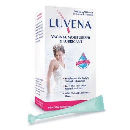 LUVENA Vaginal Moisturizer & Lubricant packaging with pre-filled applicator, pH-balanced for hydration and natural lubrication relief.