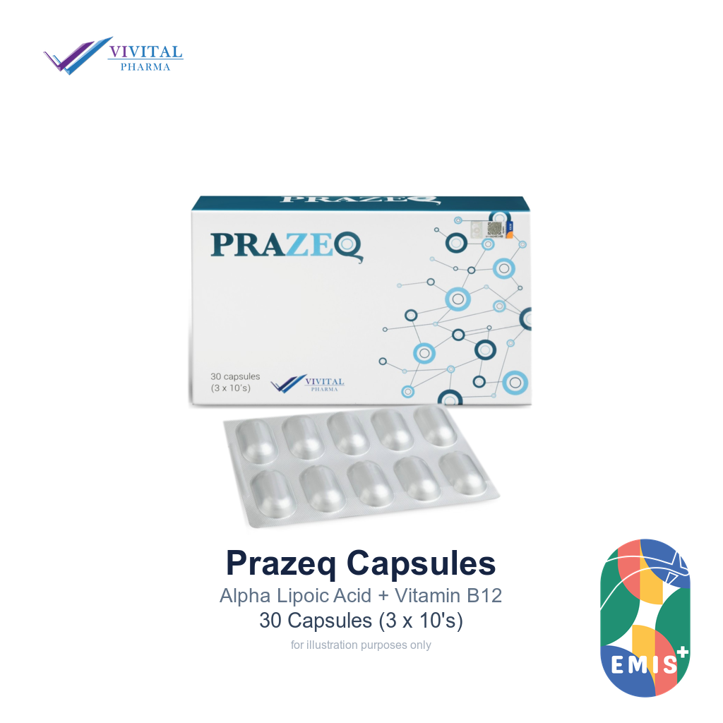 Prazeq 30 capsules, carton and blister, EMIS+