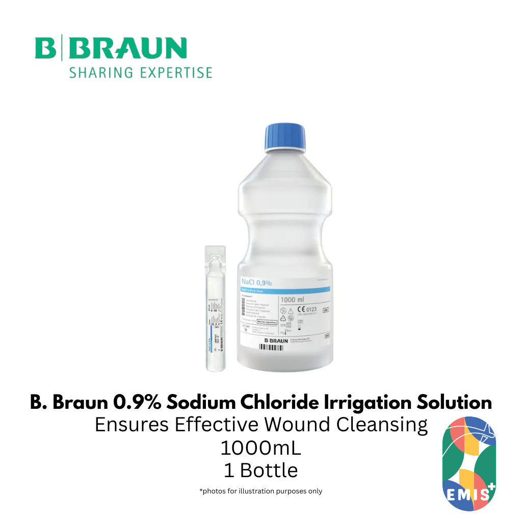 B.Braun 0.9% Sodium Chloride Irrigation Solution 1000ml - Sterile Saline for Wound Care