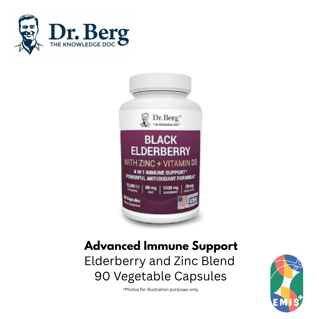 Dr Berg Advanced Immune Support 1000 mg Black Elderberry with Vitamin D3 and Zinc 90 Vegetable Capsules