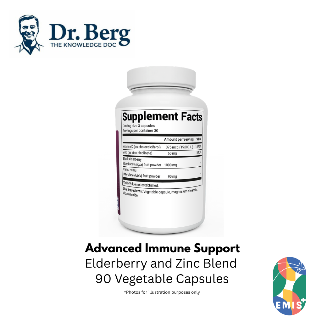 Dr Berg Advanced Immune Support 1000 mg Black Elderberry with Vitamin D3 and Zinc 90 Vegetable Capsules
