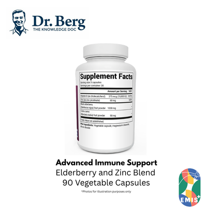 Dr Berg Advanced Immune Support 1000 mg Black Elderberry with Vitamin D3 and Zinc 90 Vegetable Capsules
