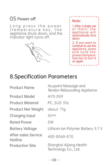 AiYiSheng AYS-059 Acupoint and Tendon Rebounding Massager official English manual page 10