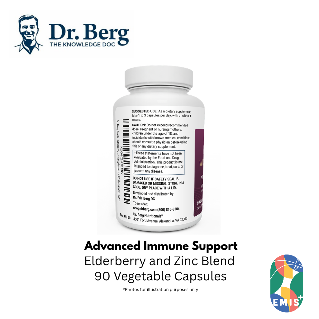 Dr Berg Advanced Immune Support 1000 mg Black Elderberry with Vitamin D3 and Zinc 90 Vegetable Capsules