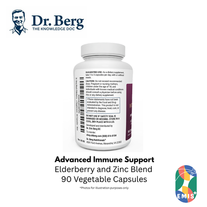Dr Berg Advanced Immune Support 1000 mg Black Elderberry with Vitamin D3 and Zinc 90 Vegetable Capsules