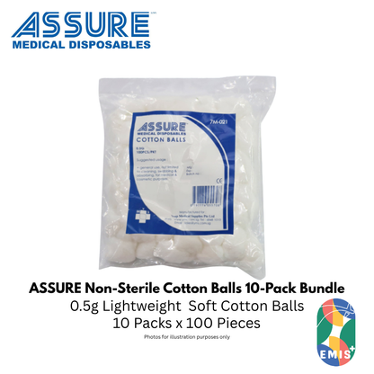 [Bundle of 10] ASSURE Cotton Ball Non-Sterile 0.5g 100 Pieces per Pack