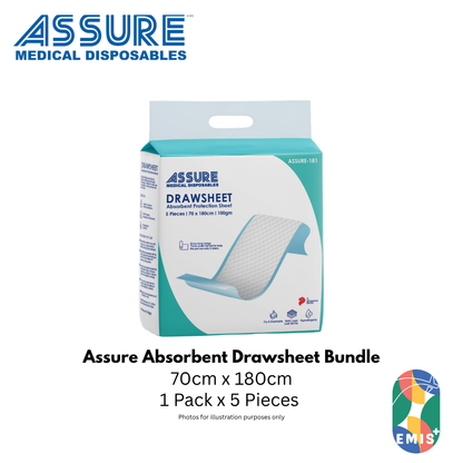 Bundle of 3 Assure Drawsheet 70cm x 180cm With Absorbent Pad 5s per Pack