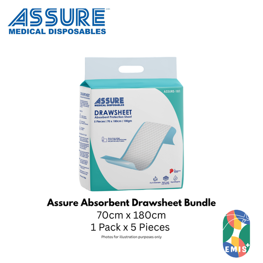 Bundle of 3 Assure Drawsheet 70cm x 180cm With Absorbent Pad 5s per Pack
