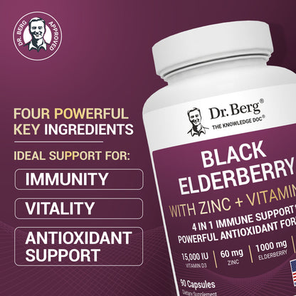 Advanced Immune Support – 1000 mg Black Elderberry with Vitamin D3 & Zinc – 90 Vegetable Capsules