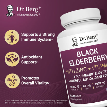 Advanced Immune Support – 1000 mg Black Elderberry with Vitamin D3 & Zinc – 90 Vegetable Capsules