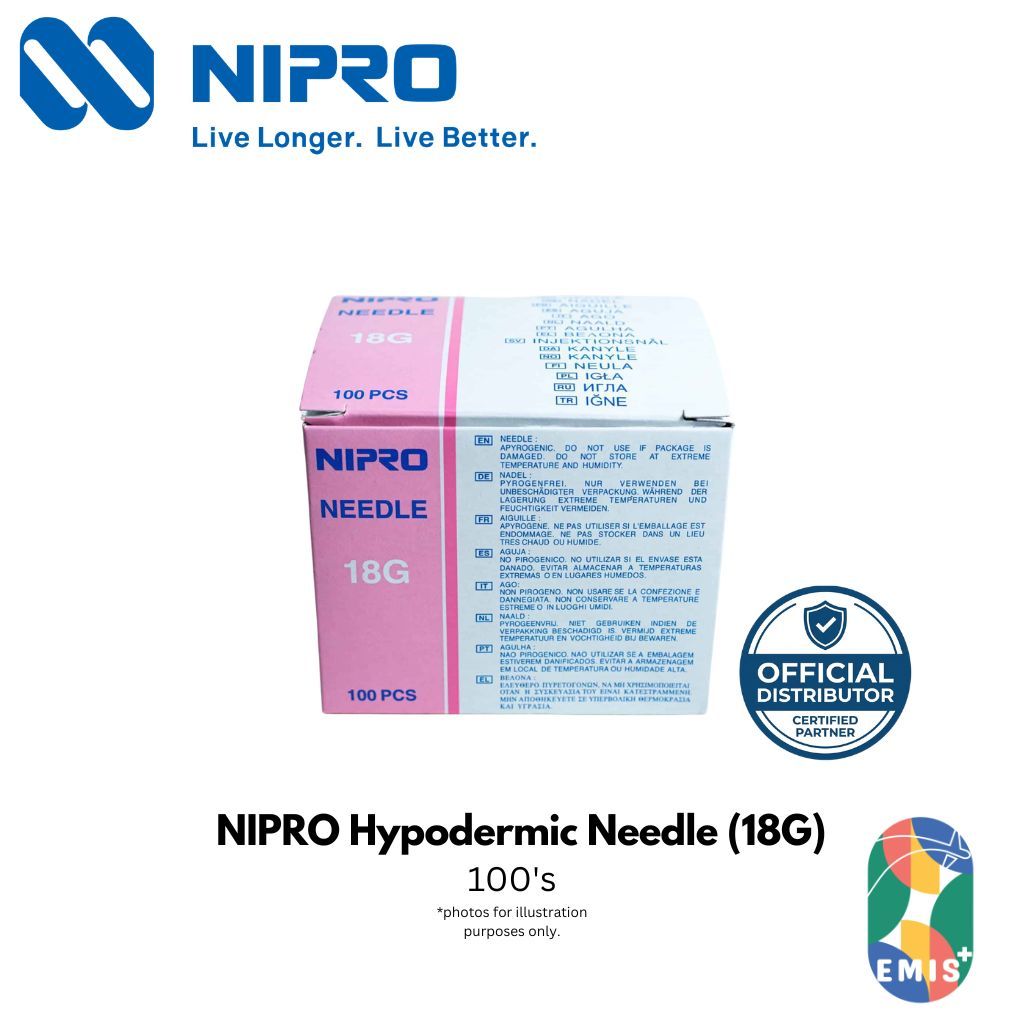 [100s] NIPRO Hypodermic Needle 18G x 1.5" (38mm) | Thin Wall Drawing Needle | Sterile | Pink Hub EMIS+
