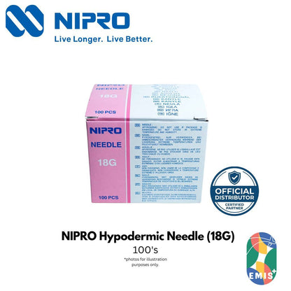 [100s] NIPRO Hypodermic Needle 18G x 1.5" (38mm) | Thin Wall Drawing Needle | Sterile | Pink Hub EMIS+