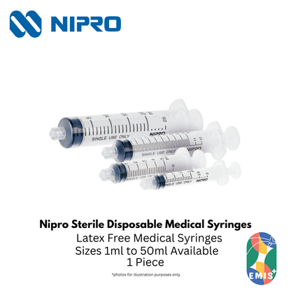 Nipro Disposable Syringe – Luer Slip / Luer Lock, Sterile (1ml – 50ml) – Nipro medical device available at EMIS+ Singapore