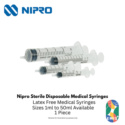 Nipro Disposable Syringe – Luer Slip / Luer Lock, Sterile (1ml – 50ml) – Nipro medical device available at EMIS+ Singapore
