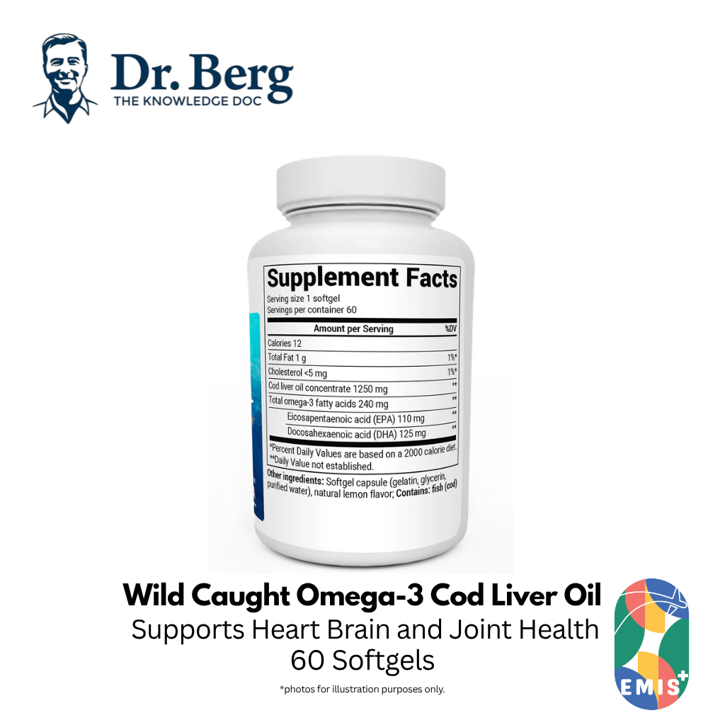 Dr Berg Wild Caught Omega 3 Cod Liver Oil for Heart and Brain Support