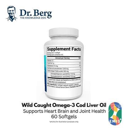 Dr Berg Wild Caught Omega 3 Cod Liver Oil for Heart and Brain Support