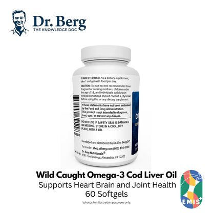 Dr Berg Wild Caught Omega 3 Cod Liver Oil for Heart and Brain Support