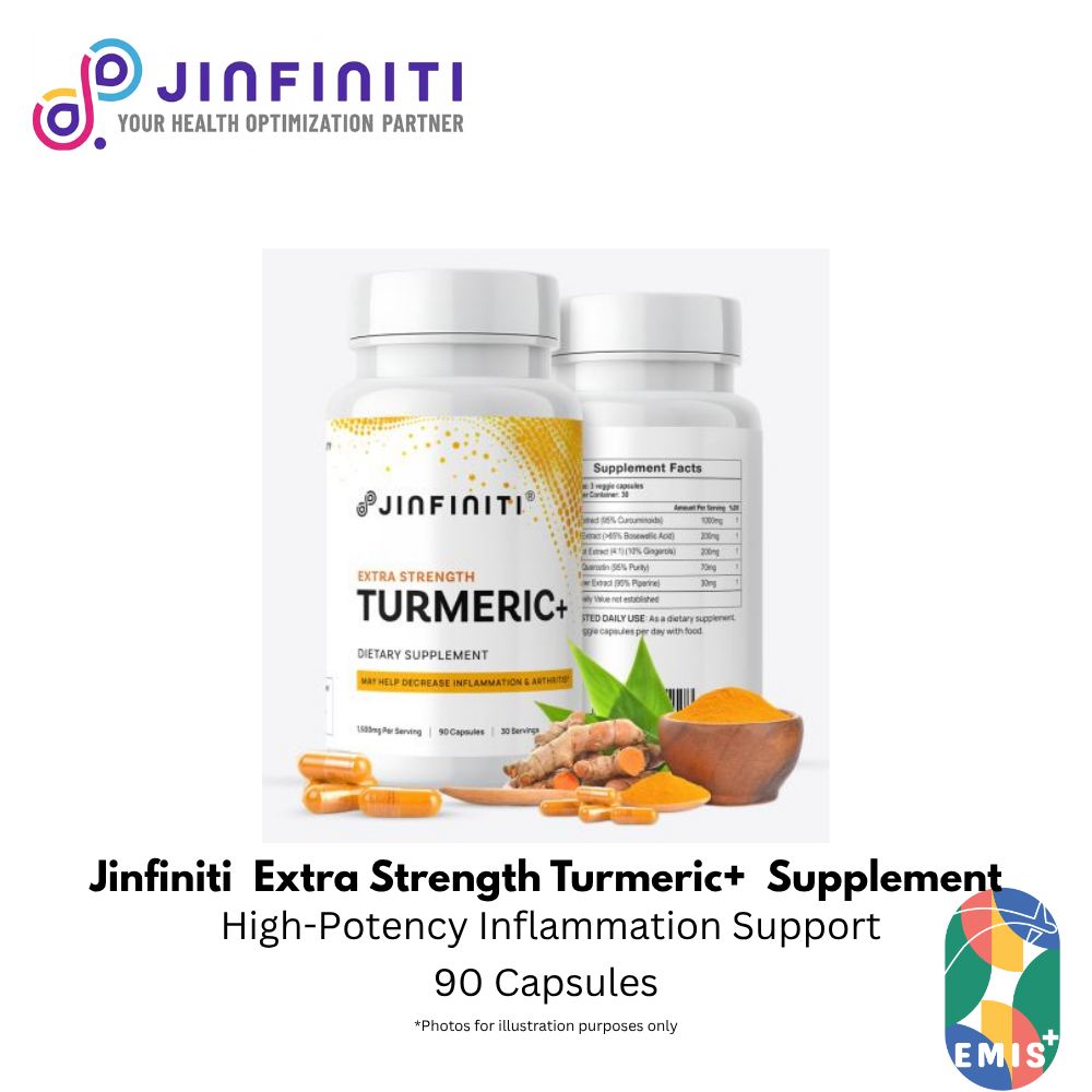 Extra Strength Turmeric+ Supplement - High Potency Formula for Joint Support and Inflammation Relief by Jinfiniti