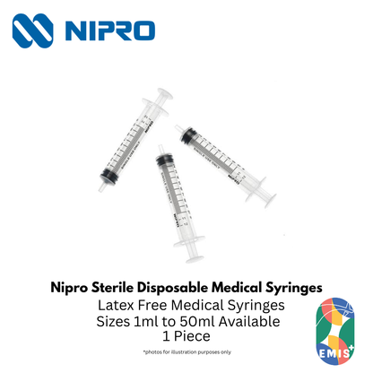 Nipro Disposable Syringe – Luer Slip / Luer Lock, Sterile (1ml – 50ml) – Nipro medical device available at EMIS+ Singapore