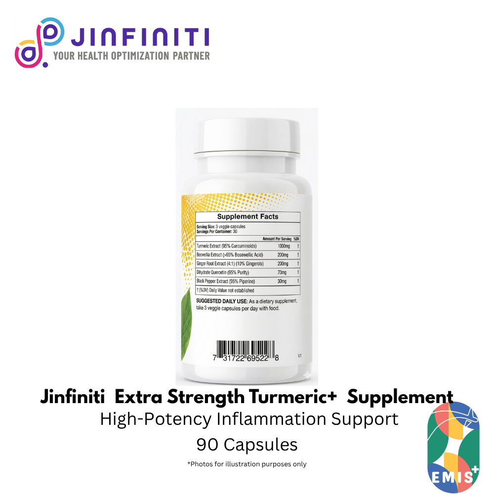 Extra Strength Turmeric+ Supplement - High Potency Formula for Joint Support and Inflammation Relief by Jinfiniti