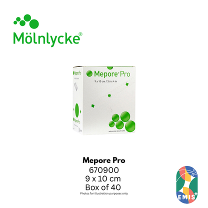 Molnlycke Mepore Pro 9 x 10 cm Pack of 40 Waterproof Breathable Absorbent Wound Dressings