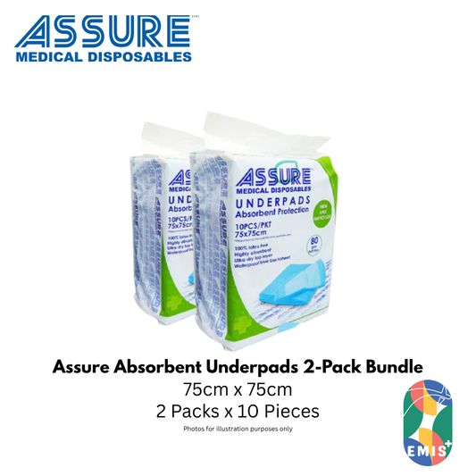 Bundle of 2 Assure Underpads 30in x 30in 75cm x 75cm 80g 10 Pieces Per Pack