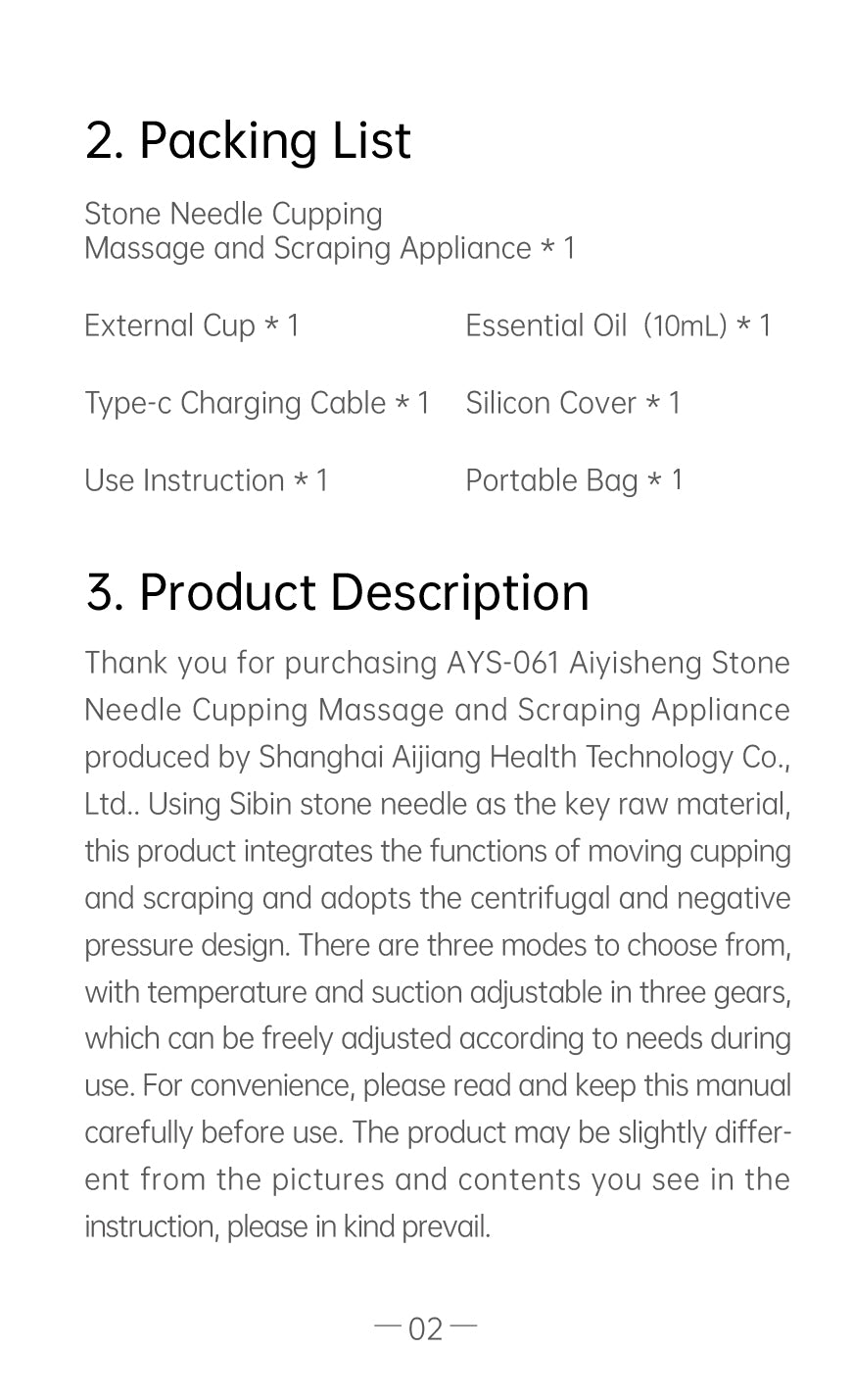 Stone Needle Cupping Massage and Scraping Appliance AYS-061 official English manual page 4