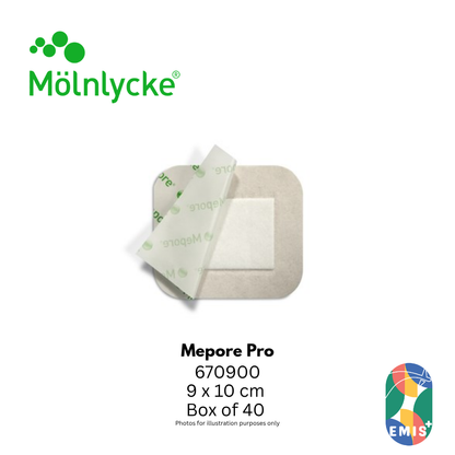 Molnlycke Mepore Pro 9 x 10 cm Pack of 40 Waterproof Breathable Absorbent Wound Dressings