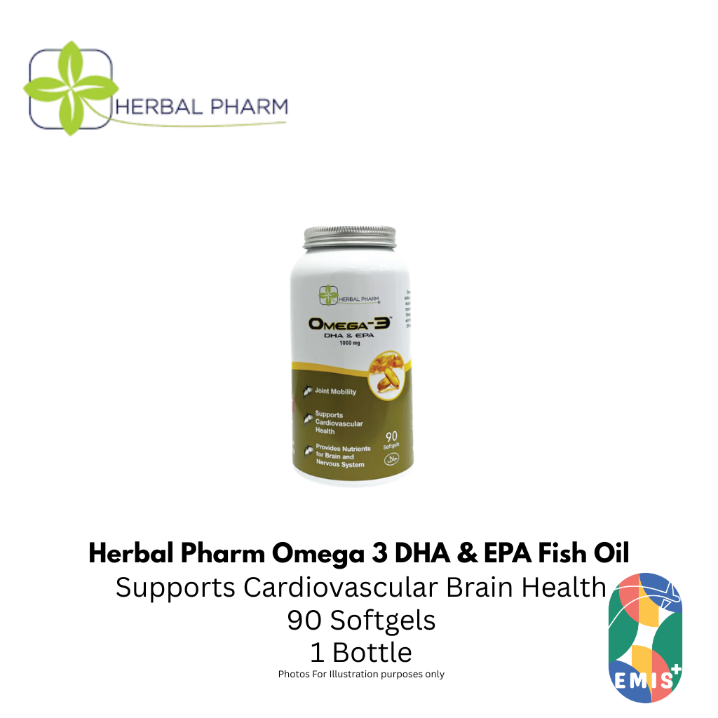 Herbal Pharm Omega 3 DHA and EPA Fish Oil Supplement for Heart Brain and Joint Health 90 Softgels