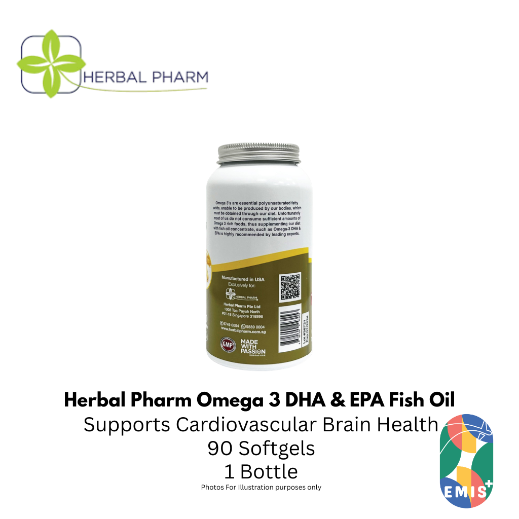 Herbal Pharm Omega 3 DHA and EPA Fish Oil Supplement for Heart Brain and Joint Health 90 Softgels