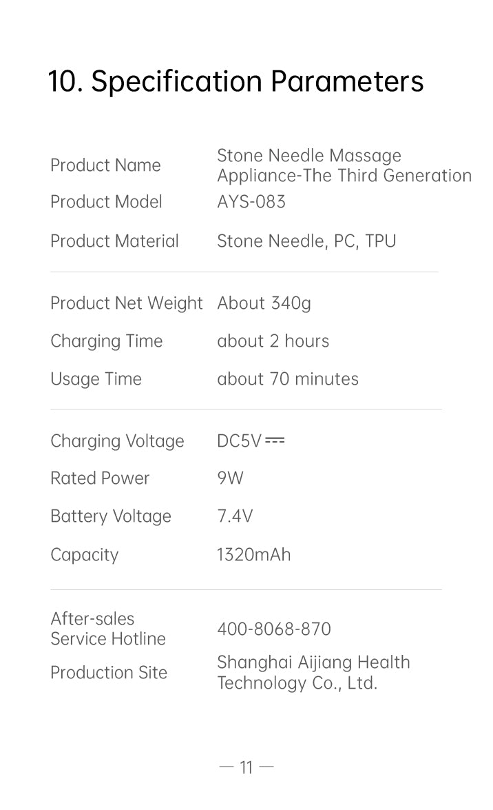 AiYiSheng AYS-083 Stone Needle Massage Appliance 3rd Gen official English manual page 13