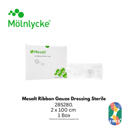 Mesalt Ribbon Gauze Dressing Sterile 2 x 100 cm Sodium Chloride Impregnated Wound Packing Gauze