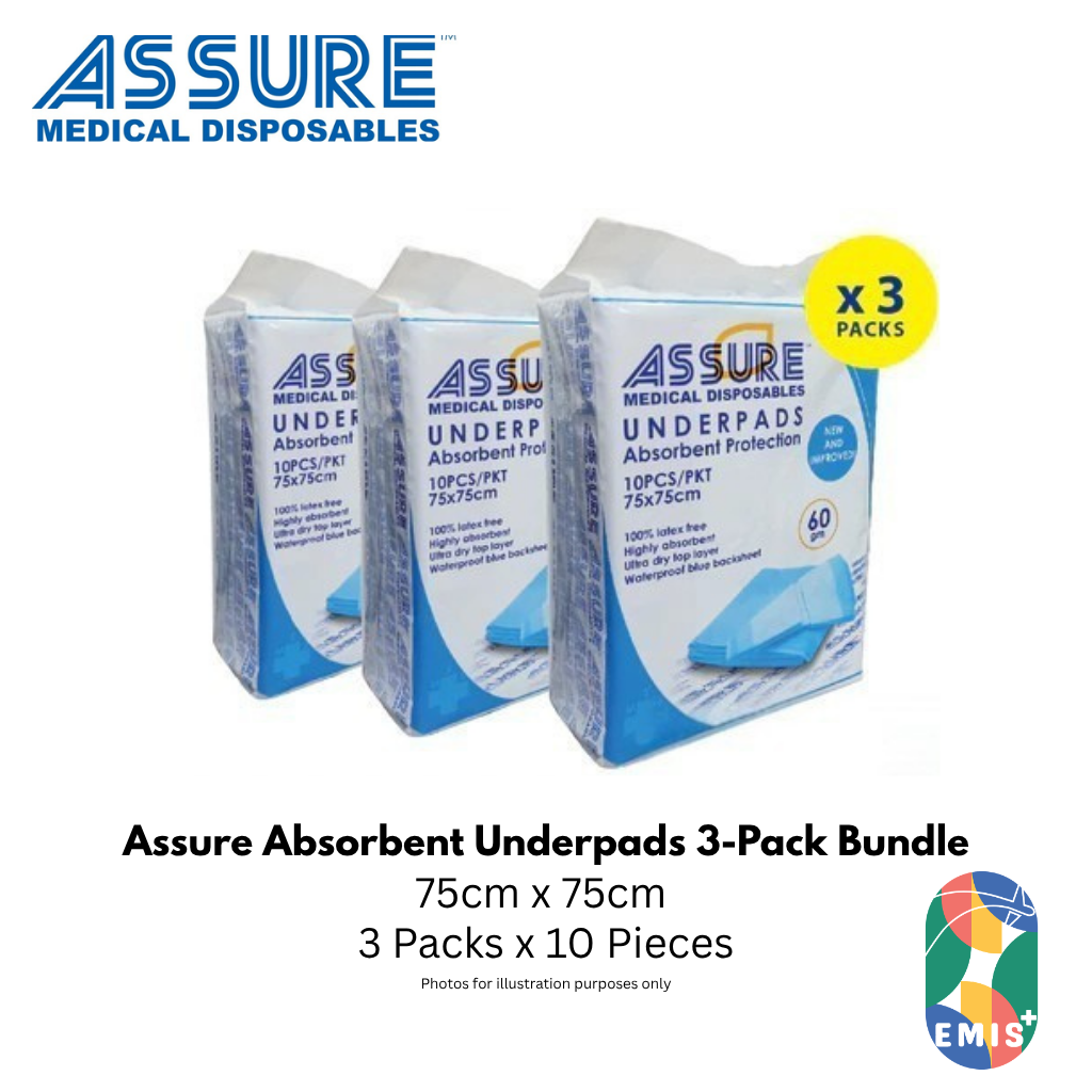 Bundle of 3 Assure Underpads 30" x 30" 75cm x 75cm 60G 10 Pce/Pkt