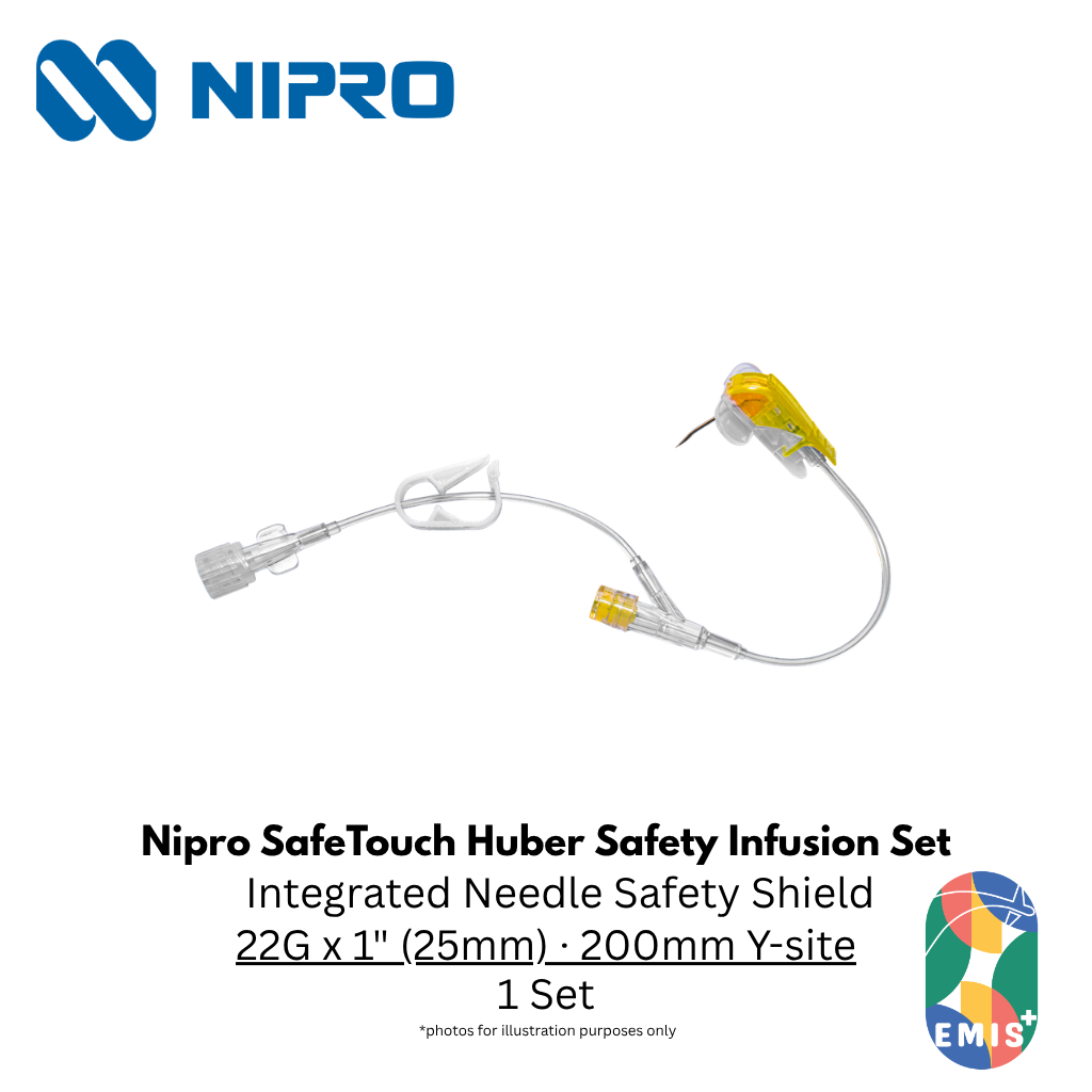 Nipro SafeTouch Huber (Non-Coring) Port Needle Infusion Set – 20G / 22G – Nipro medical device available at EMIS+ Singapore