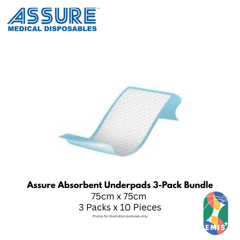 Bundle of 3 Assure Underpads 30" x 30" 75cm x 75cm 60G 10 Pce/Pkt