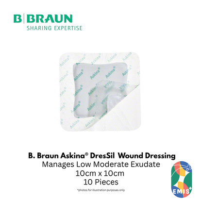 Bbraun Askina DresSil 10 x 10cm Silicone Foam Dressing for Moderately to Highly Exuding Wounds Box of 10