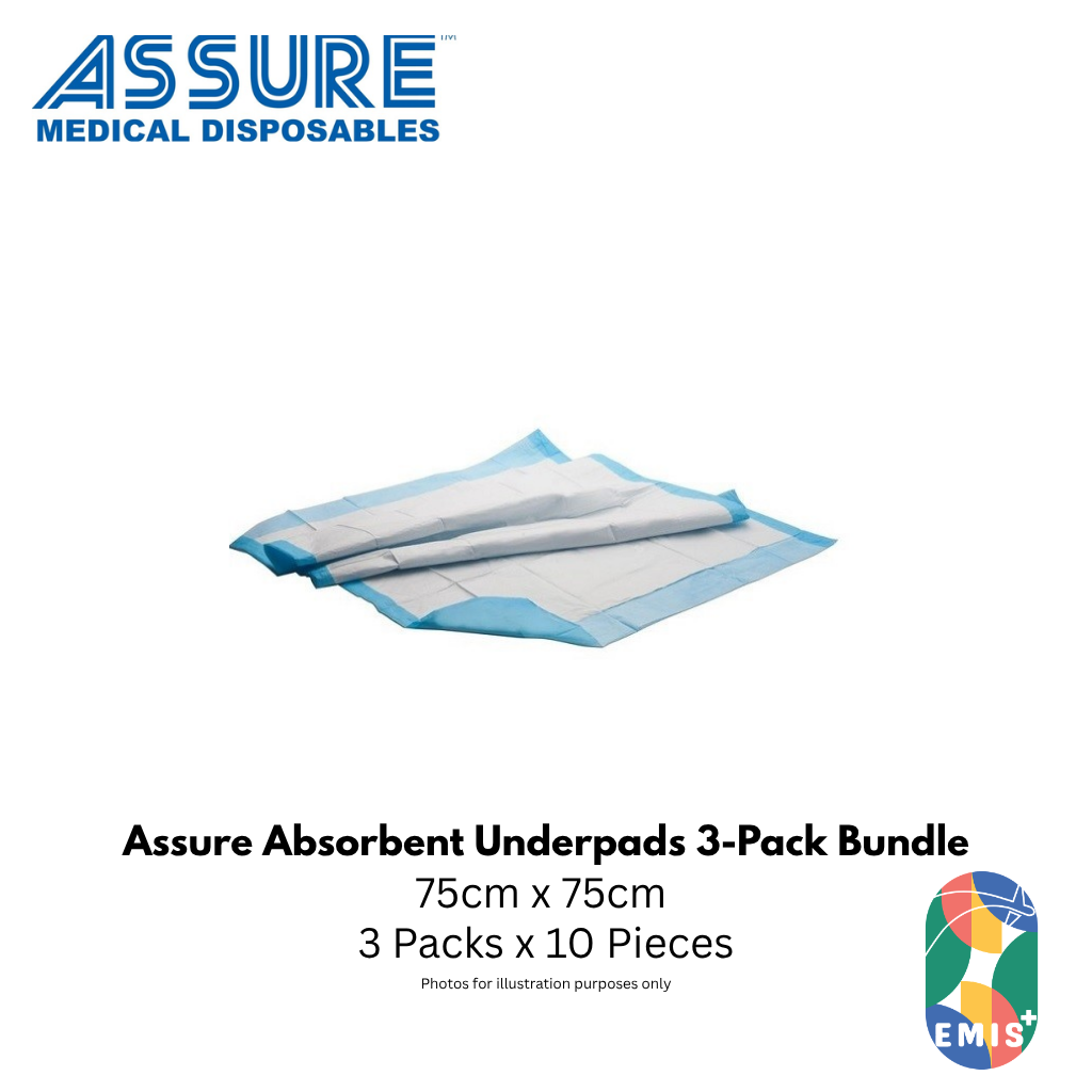 Bundle of 3 Assure Underpads 30" x 30" 75cm x 75cm 60G 10 Pce/Pkt