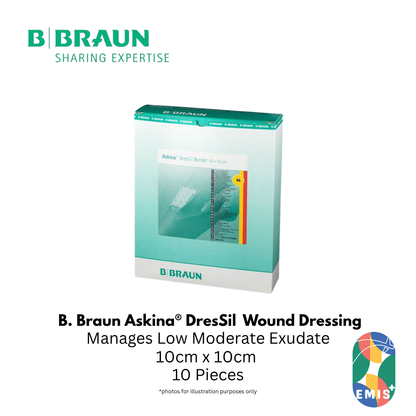 Bbraun Askina DresSil 10 x 10cm Silicone Foam Dressing for Moderately to Highly Exuding Wounds Box of 10