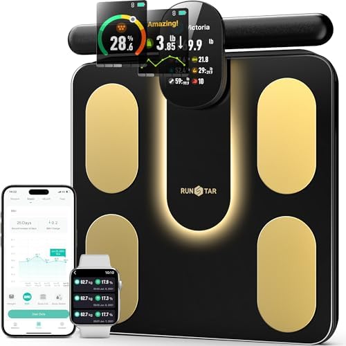Runstar Smart Scale FSA or HSA Eligible, 8 Electrodes Digital Bathroom Scale for Body Weight and Fat, BMI, Muscle Mass 28 Body Composition Measurement, with Full-Color TFT LCD on Ret retractable Handle